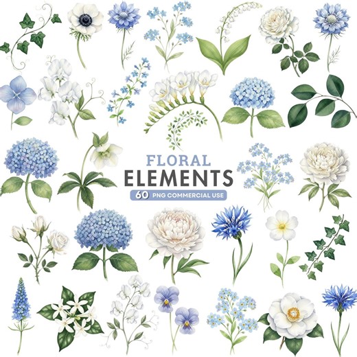 Blue Hydrangea Clipart, Watercolor Flowers PNG, Floral Border Wreath Frame, Botanical Wedding Invitation Florals, Commercial Use Cliparts - Etsy