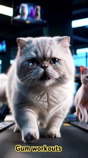 White Cat Hits the Gym! Workout Goals on the Treadmill