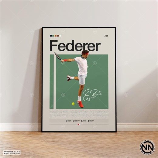 Roger Federer Poster, Tennis Poster, Motivational Poster, Sports Poster, Modern Sports Art, Tennis Gifts, Minimalist Poster, Tennis Art - Etsy