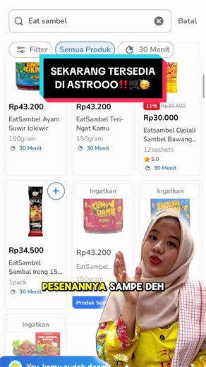 Replying to @moyafineshyt Kurang dari 30 menit udah nyampe depan rumah kleaan, bisa langsung makan enak! cek di Astroo yukk 🛒🤩 #eatsambel #astro #sambelviralalatiktok #fyp #lokalbrand