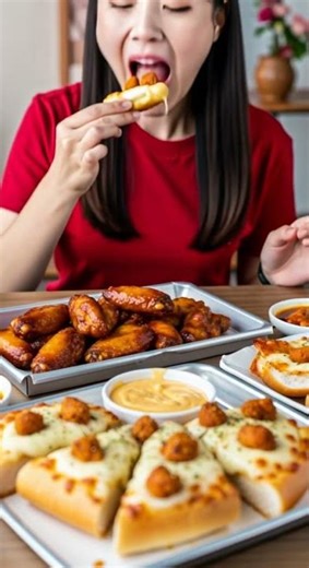 ASMR EATING DETROIT PIZZA CHICKEN WINGS Crispy Bites You Cant Miss #asmr #foodie #pizza