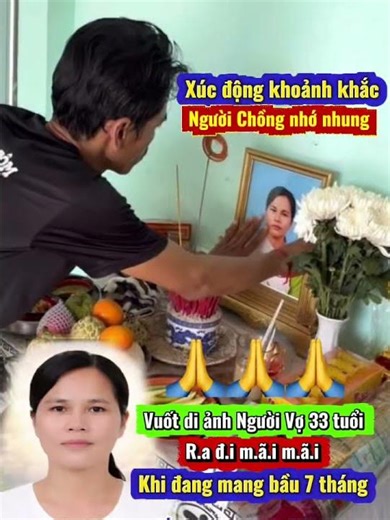 A touching moment as a husband caresses a photograph, mourning his wife who passed away while sev...