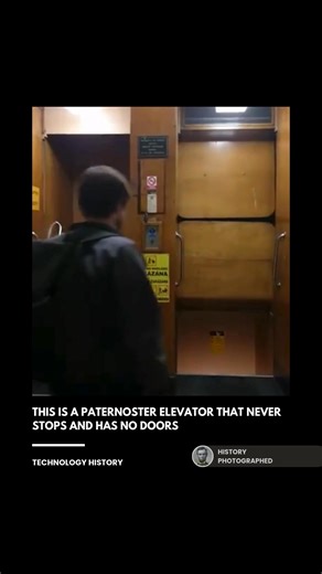 The paternoster is a fascinating type of passenger elevator that operates on a continuous loop, with a chain of open compartments constantly moving up one shaft and down another without ever stopping. There are no doors, buttons, or stopping mechanisms, requiring passengers to simply step into or out of a moving compartment at their desired floor. Credit: Lasam Urme | History In Pictures