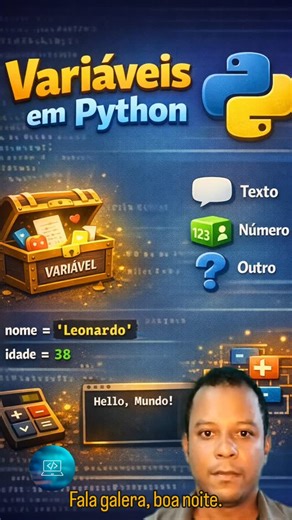 O Dev Maker on Instagram: "Variáveis em Python – o começo de tudo Se você está começando a programar em Python, precisa entender isso aqui Variáveis são como caixinhas onde você guarda informações pra usar depois no código. Exemplo simples: nome = "Leonardo" → texto idade = 38 → número Em Python, você não precisa dizer o tipo da variável. O próprio Python entende ✨ Dominar variáveis é o primeiro passo pra criar programas, jogos, automações e projetos reais. 📌 Salva esse post 💬 Comenta PYTHON s