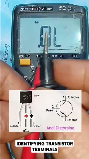 The video identification of transistor terminals; Emitter, base and collector, using a multimeter