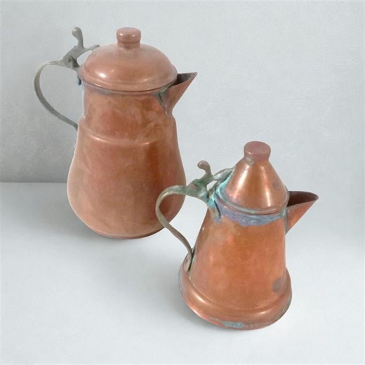 Antique Copper Tableware Coffee Pot Copper Milk Kettle Brass Handles Vintage Italy Hanging Decor - Etsy