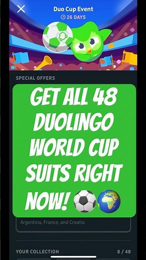 how to get all 48 Duolingo World Cup suits right now!! ⚽️ #duolingo