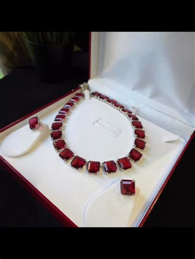 AnS Jewellery on Instagram: "✨️ Evie - Red Rubies Necklace Set With Earrings ✨️ . Introducing this exquisite piece featuring fiery Red Rubies (lab-made) Necklace paired with matching Earrings. . SET INCLUDES: Necklace & Earrings. . MATERIAL: White Gold & Rhodium electroplated Silver & Copper base, rust resistant. . 📦 Free postage within the UK. Quick dispatch. . 👉 Order online on our website: https://ansjewellery.co.uk . *Display box is not for sale* . #red #redrubies #redrubiesnecklaceset #re