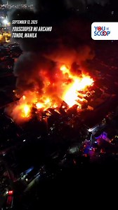 623K views · 6.8K reactions | PANOORIN: Kuha sa drone video na ibinahagi ni YouScooper Mj Arcamo ang malaking sunog sa Barangay 105, Happyland, Tondo, Maynila kaninang bandang 9:30 PM ngayong Sabado, September 13, 2025. Nasa Task Force Bravo ang sunog as of 10:53 PM, ayon sa Manila DRRMO. #YouScoop Video courtesy: YouScooper Mj Arcamo | GMA News | Facebook