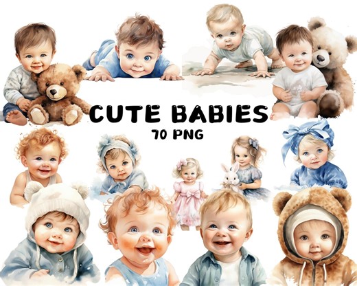 Cute Baby Clipart PNG, Kawaii Babies With Pastel Colors and Big Eyes, Nursery Decor and Baby Shower Invitations, Commercial Use - Etsy Israel