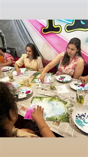Beautiful canvases created while bonding over paints, canvases , coffee and some inspiring music️ Check out the canvases created this weekend!! SUMMER BLOSSOM- finger Painting  | Group Art Circle | Facebook