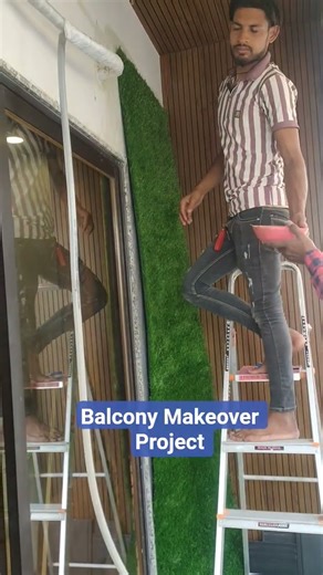 😍Balcony Makeover Project Part -2 Installation of Artificial lawn #shorts #balconygarden