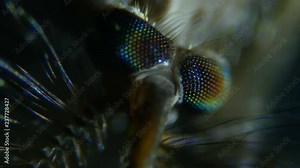 Mosquito under the microscope. Extreme close up and detailed study of mosquito head taken with microscope. Closeup. 4K UHD.