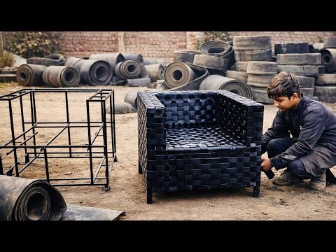 A Kid Creates a Comfortable Chair from Scrap Rubber! Amazing skills 😱🤯