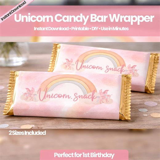 Unicorn Candy Bar Wrapper Printable Pink Birthday Party Favor Chocolate Wrapper 1st Birthday Girl DIY Treat Instant Download - Etsy