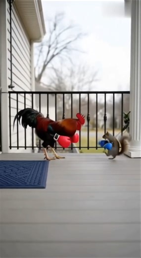 Rooster vs Squirrel Boxing Fight! 🥊 #funnyanimals