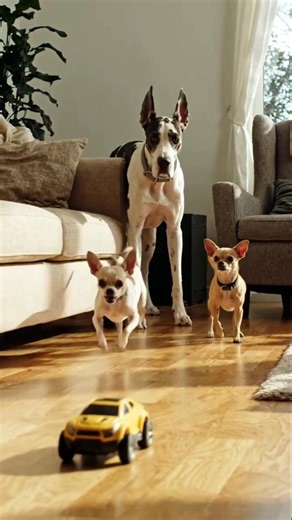 Tiny Chihuahua Hunts Fearlessly While Giant Great Dane Panics 😂🐶 #dog #barkingbliss #chihuahuaday