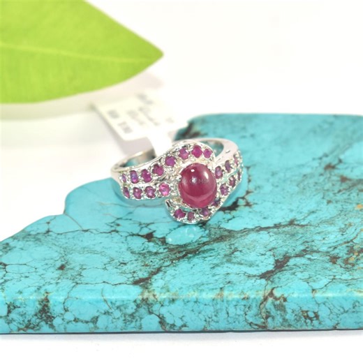 Natural Ruby Cluster Ring, Sterling Silver Ruby Statement Ring, Oval Cabochon Ruby Ring, July Birthstone Ring, Gift for Her - Etsy