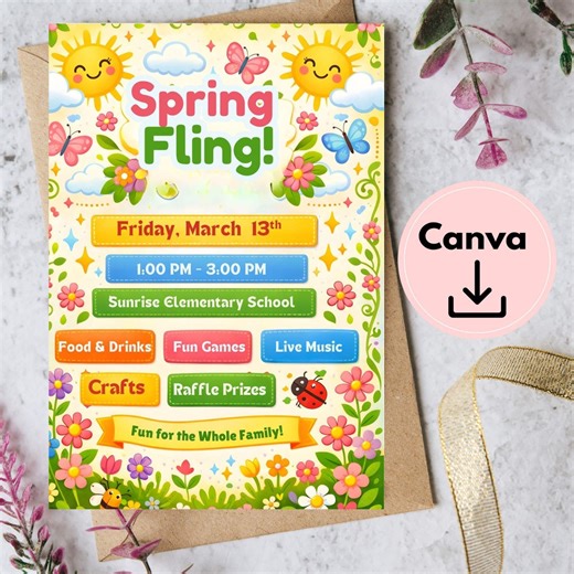Spring Fling Flyer: School Dance Invitation Template (canva, PDF) - Etsy