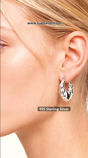 925 Sterling Silver Chunky Ribbed Puffy Heart Hoop Earrings ❤️ | Jewelry People Notice First