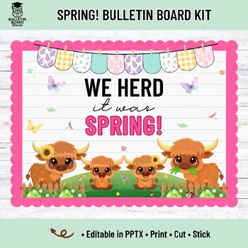 Highland Cow Spring Bulletin Board Kit | Classroom Door Decor