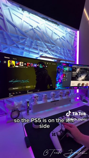 Samsung Odyssey OLED G9 Besides the beautiful OLED display we can all agree is stunning with vivid colors to mesmerize the retinas 👀 The Multi View feature is bring whatever system you bring on board through the following ports DP. HDMI 2.1, Micro HDMI, and Type-C to another level! Mix match to your preferences of devices and it’s at max display per section is 1440p @120Hz. That’s crazy but so wicked yall! Link 🔗 in bio if you want to cop this monitor Stay Frosty! #gamingsetup #samsung #samsun