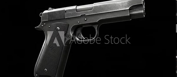 Realistic Animation of a 1911 Pistol Firing Bullets in a Cinematic Sequence, with Muzzle Flash and
