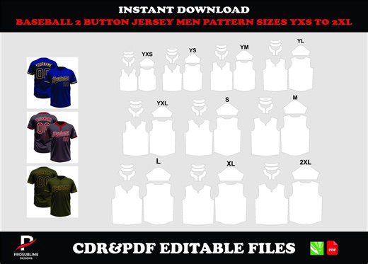 Men's Baseball Jersey Sewing Pattern, 2-button, Sizes YXS-2XL (PDF, CDR Digital Download) - Etsy
