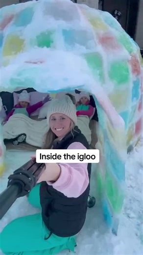 Here’s your sign to build an ice igloo this winter. Complete with snuggles inside. 🧊 Absolutely gorgeous lit up at night. The best magical memories made. #igloo #oklahoma #snowday #snowstorm #ice