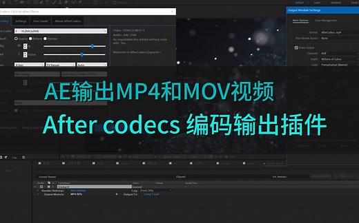 AE输出MP4和MOV视频，带透明通道MOV视频，After codecs 编码输出插件全功能讲解