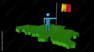 Abstract man with fluttering flag on Belgium map animation