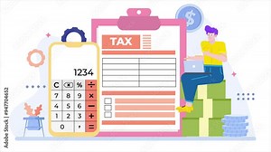 Tax preparation and calculation with tools and resources illustration business animated video