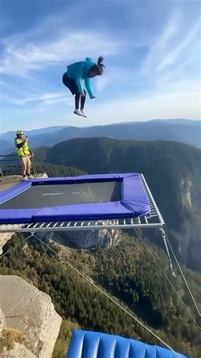 Cliff Trampoline ➜ Blue Cliff Airbag Bounce 💙 Smooth Landing! #CliffAirbag #rdswth #cliffactivity