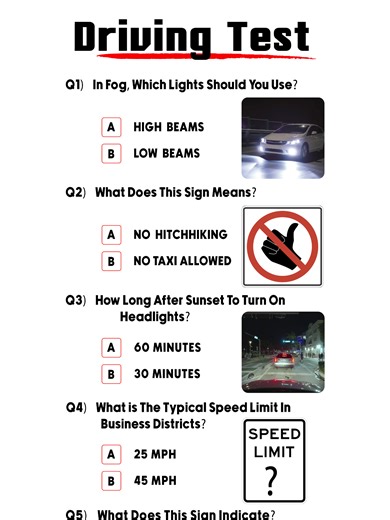 Driving Test Quiz Challenge- #roadsigns #fy #roadsafety #quiz #quiztime #trivia #fypdong #trafficsigns #dmv #fypシ゚viral #fyp #dúo