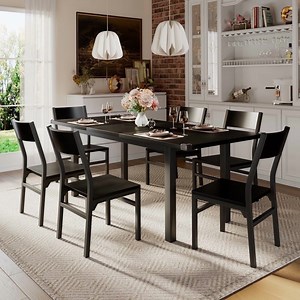 Virans 7-Piece Dining Table & Chairs Set for 4-6, 63" Extendable Kitchen Table with 6 Chairs, Dining Room Table with Metal Frame & MDF Board, Perfect for Small Space, Easy Assembly, Black