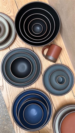 EAST FORK on Instagram: "Did you know we offer pre-bundled dinnerware sets? For those of us who prefer a prix fixe over an à la carte. Here’s a rundown of which forms are included in each set. Shop Dinnerware Sets at the link in our profile. Video description: A hand stacking plates and bowl on a wood surface."
