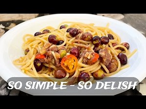 SPAGHETTI GARLIC, OLIVE OIL, ANCHOVIES, FRESH OLIVES made in Italy - so simple & delicious