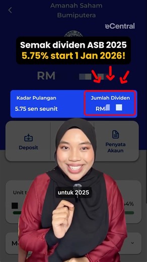 Korang dah boleh check dividen ASB 2025 start 12am, 1 Jan 2026! Check online dekat app myASNB, platform digital dan kiosk tau. Yang nak check dekat kaunter ASNB dan ejen pulak, boleh semak start 2 Jan 2026. Ni tutorial cara semak dalam myASNB. Follow @ecentral.my untuk info best setiap hari 🔥 #dividenasb2025 #dividenasb #pelaburanasb #myasnb | Ecentral