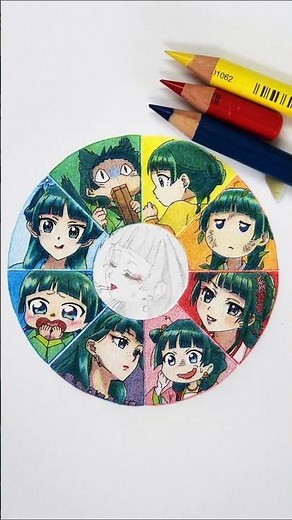 薬屋のひとりごと 3colorchallenge #theapothecarydiaries #maomao #薬屋のひとりごと #colorwheel #colormixing #大人の塗り絵