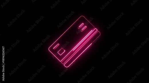 Credit Card Icon Animation with Glowing Lines on Black Background