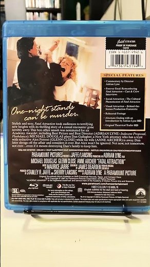 Fatal Attraction (1987) Blu-ray #michaeldouglas #glennclose #annearcher #adrianlyne #thriller #80s