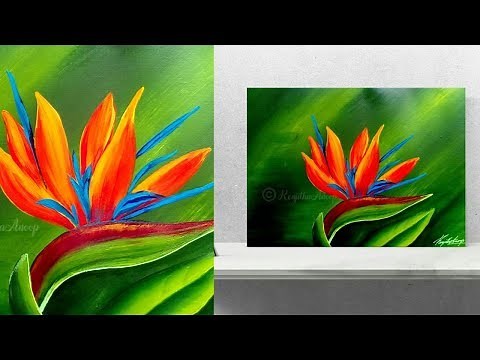 How to paint flowers - Bird of Paradise - Relaxing - Step by Step painting demonstration