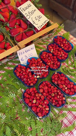This is Nemi, Italy’s strawberry village. 🍓🇮🇹 Here’s everything I tried: 🍓 strawberry spritz 🍓 wild strawberry tart 🍓 strawberry tiramisu 🍓strawberry croissant #italytravel #nemi #rome #italy