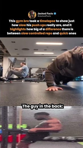 This gym bro took a timelapse to show just how slow his push ups really are, and it highlights