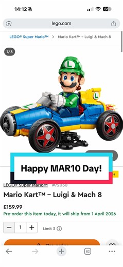 It’s MAR10 Day… so of course LEGO had to drop some Mario news 👀 The brand new Mario Kart – Luigi & Mach 8 set has just been revealed and it’s coming 1st April! Luigi finally gets his own big display kart to sit next to Mario 🏁 Now the real question… do we need both? 😅 #lego #marioday #mariokart #legosupermario #legonews