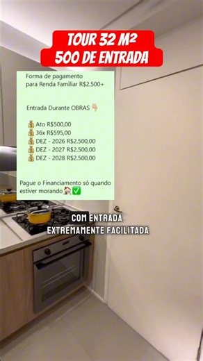 500 de entrada - tour apartamento 32 m² 2 dormitórios