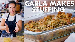 20K views · 412 reactions | Join Carla in the Test Kitchen as she makes the easiest Thanksgiving stuffing possible. Get the recipe here: https://www.bonappetit.com/recipe/simple-is-best-dressing Sponsored by Swanson | From The Test Kitchen | Facebook