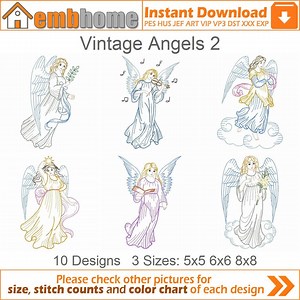 Vintage Angels Machine Embroidery Designs Pack Instant Download 5x5 6x6 8x8 Hoop 10 Designs SHE5374 - Etsy