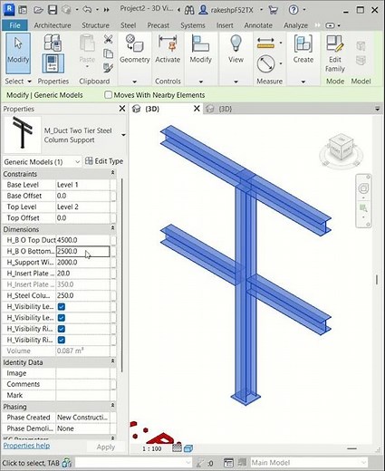 Revit family creation - Pipe Two Tier Steel Column Support, #revit #pipe #pipesupport #support #bim
