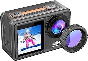 Ourlife Action Camera 5K 30FPS, Ultra HD Waterproof Camera Underwater with 6-axis Gyro Stabilization, 48MP Photos, Front LCD and Touch Rear Screen, Sports Camera for Swimming, Snorkeling and Adventure